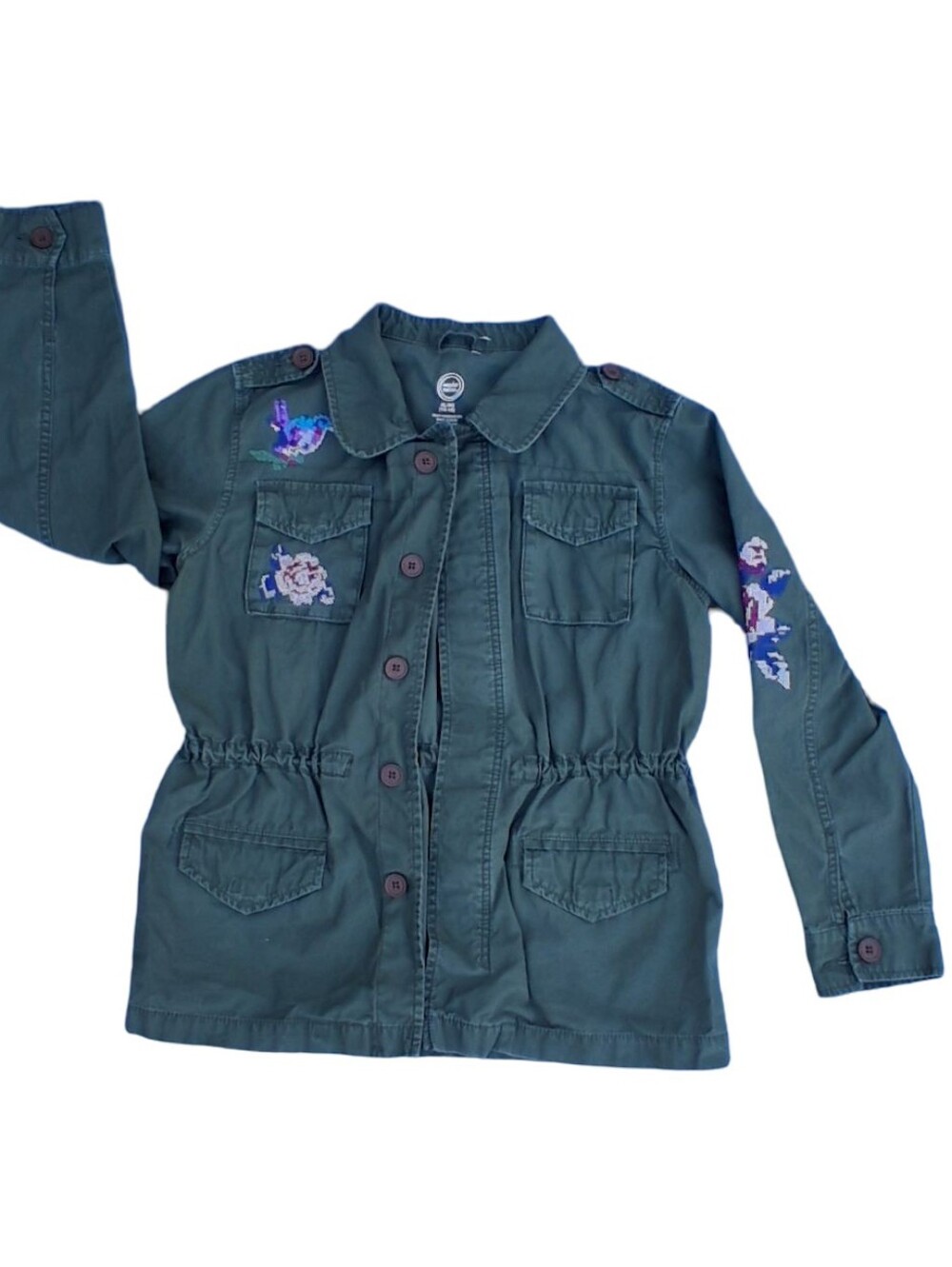 wonder nation Olive Green Utility Jacket with Floral Embroidery Girls 14/16